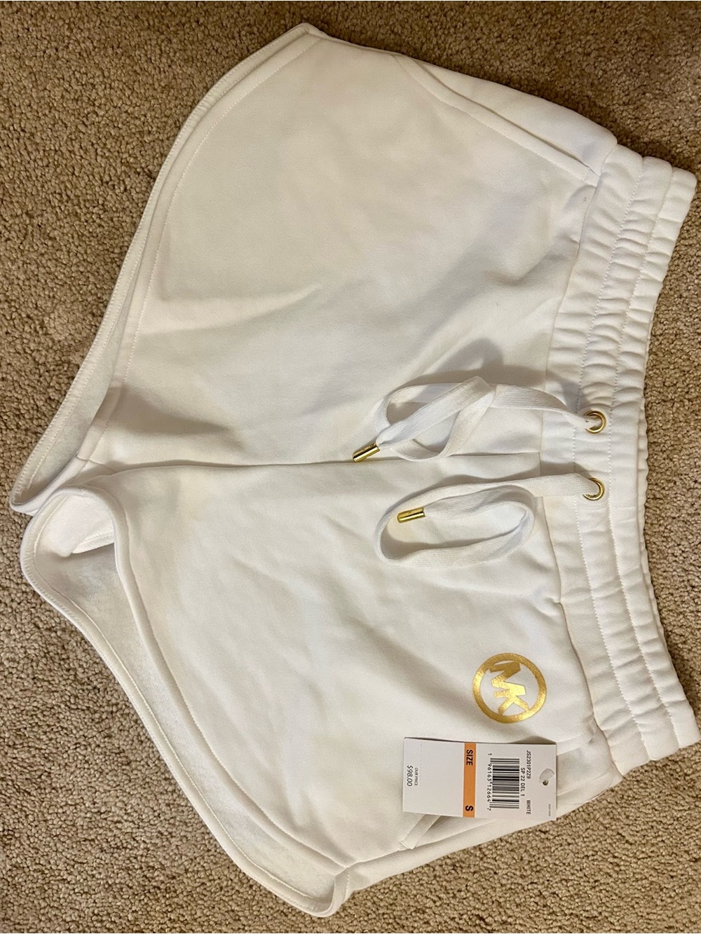 Michael Kors White Athletic Drawstring Shorts with Gold Accents